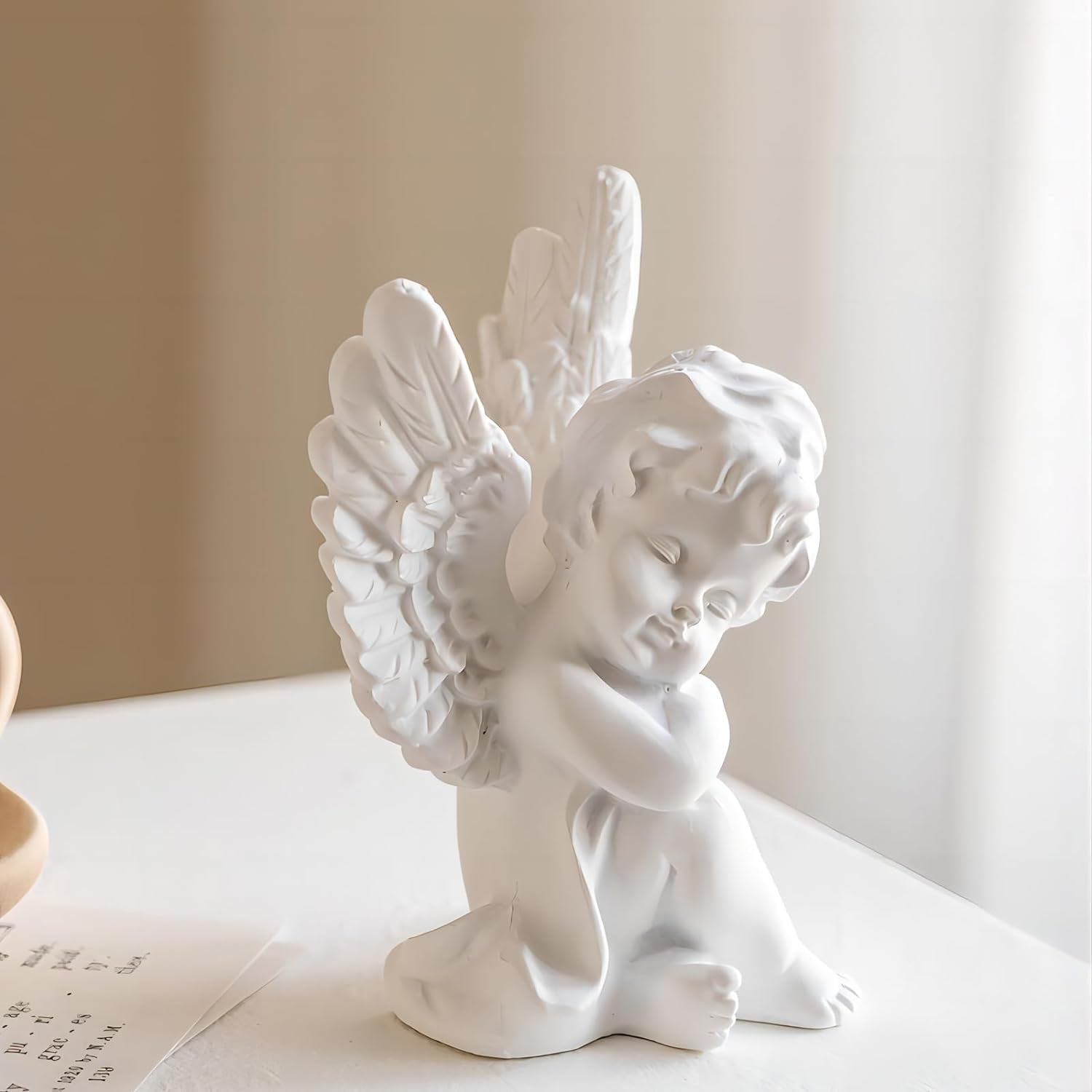 Set of 2 Cherubs Angels Resin Garden Statue Figurine, Indoor Outdoor Home Garden Decoration, Adorable Angel Sculpture Memorial Statue 4"