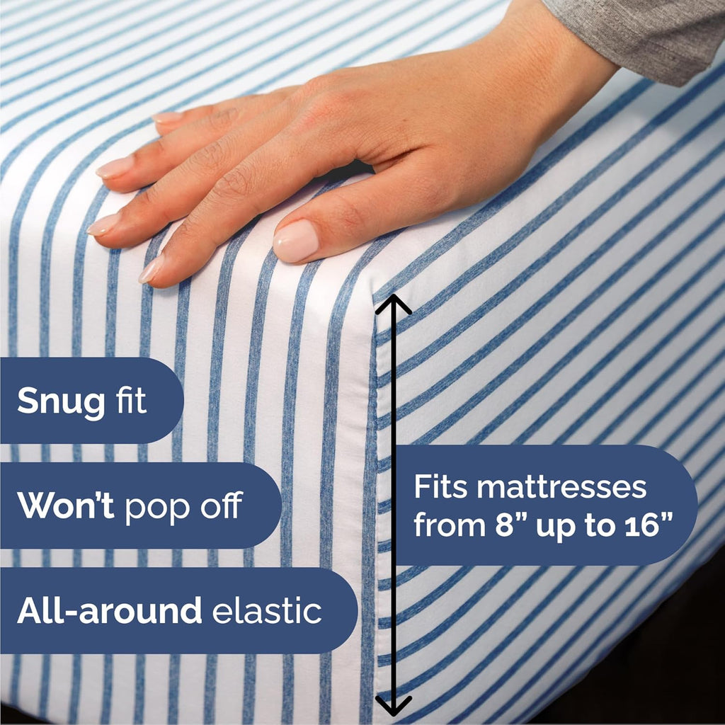 Striped Bed Sheets - Pin Striped Sheets - Blue and White Sheets - White and Blue Striped Sheets - Cal King Striped Sheets - Hotel Luxury Bed Sheets - Deep Pockets - Breathable & Cooling Sheets