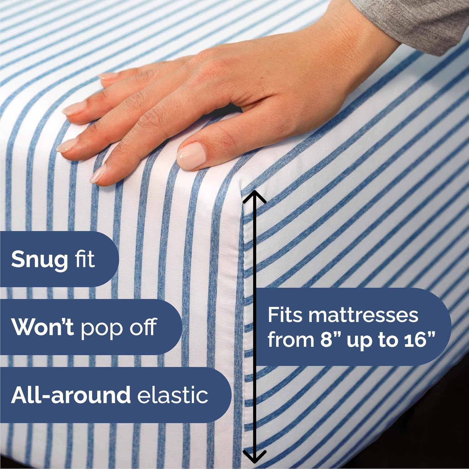 Striped Bed Sheets - Pin Striped Sheets - Blue and White Sheets - White and Blue Striped Sheets - Cal King Striped Sheets - Hotel Luxury Bed Sheets - Deep Pockets - Breathable & Cooling Sheets