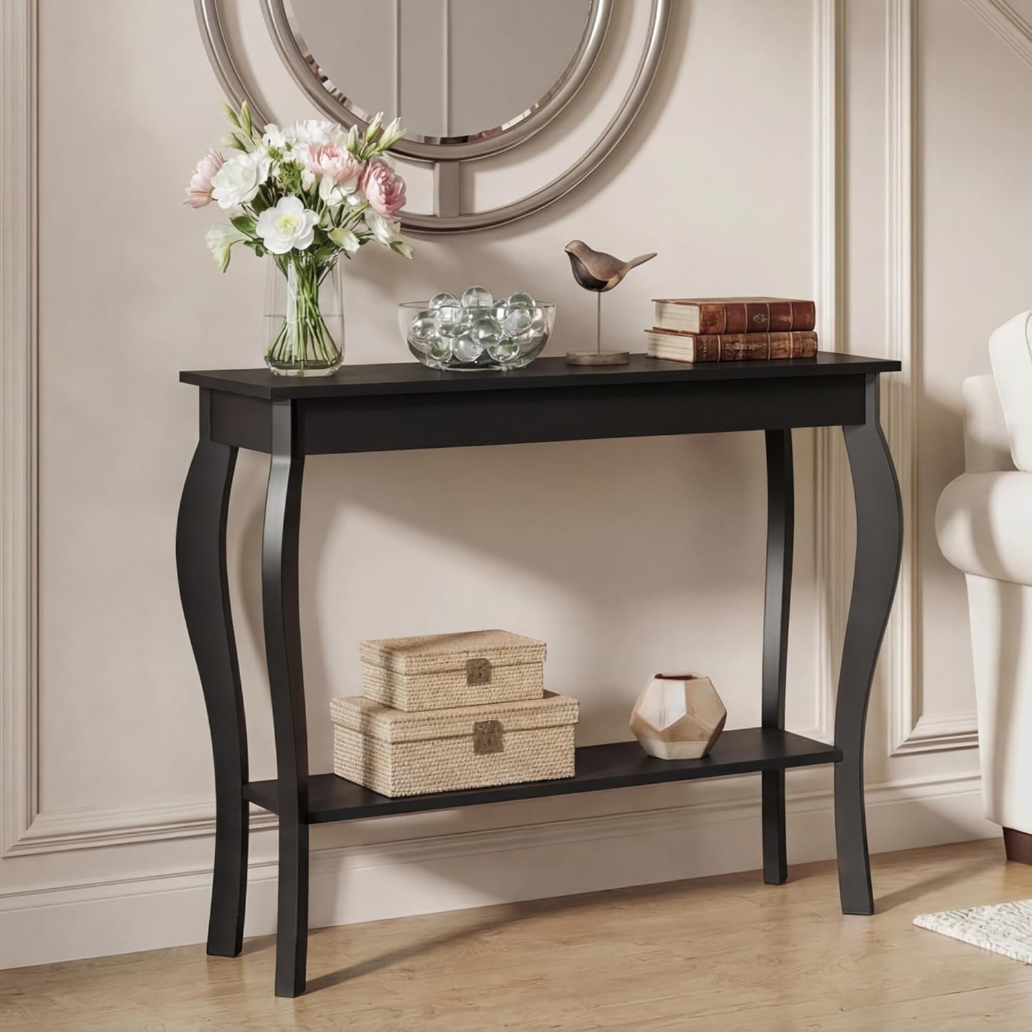 Narrow Console Table, Chic Accent Sofa Table, Entryway Table, Black