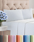 Striped Bed Sheets - Pin Striped Sheets - Blue and White Sheets - White and Blue Striped Sheets - Cal King Striped Sheets - Hotel Luxury Bed Sheets - Deep Pockets - Breathable & Cooling Sheets
